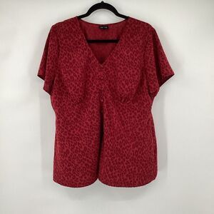 Womens Torrid Short Sleeved Animal‎ Print Blouse 1X burgandy